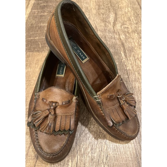Cole Haan Loafers Brown Leather Tassel Kiltie Pinch Toe Slip On Shoes Size 9.5 M - Picture 1 of 16